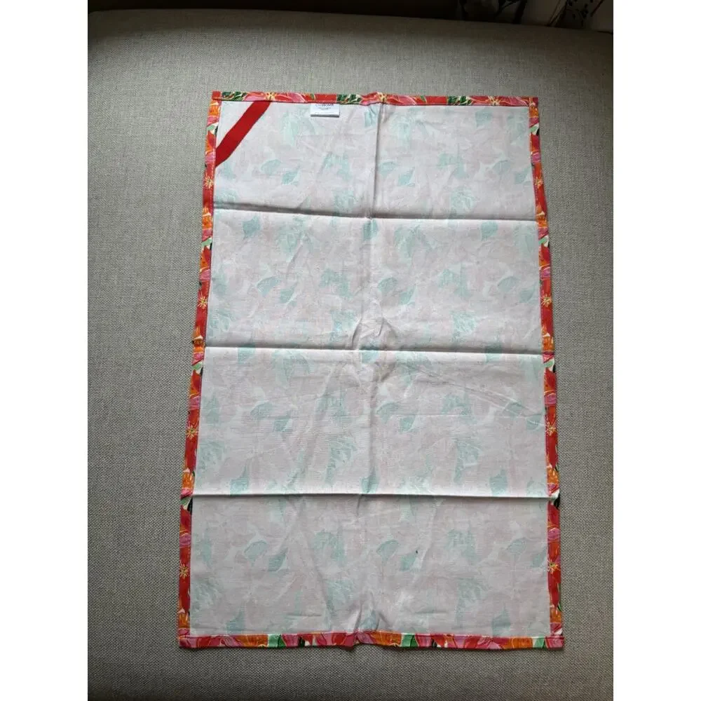 CW Home Tropical Poinsettia Kitchen Towels Qty 2 Cotton Floral Pink Orange NWT